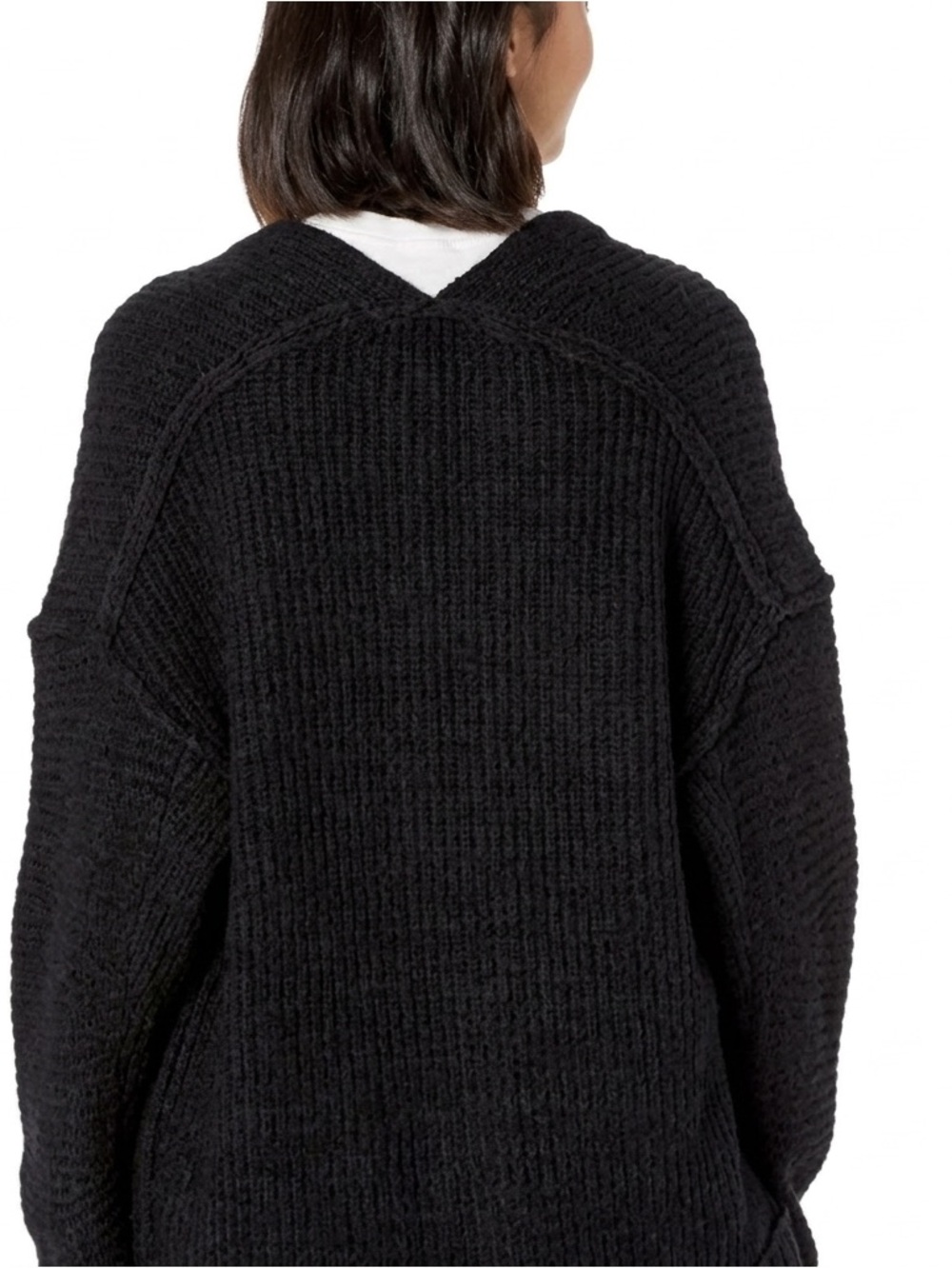 Free People Black Cozy Open-Front Black Ribbed Cardigan Sweater Size S - Picture 12 of 13